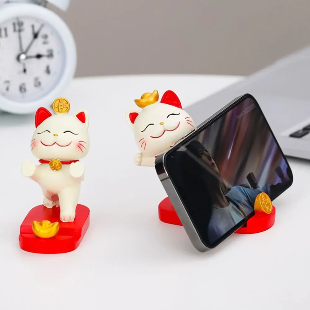 Фото Kawaii Lucky Cat держатель для телефона изысканный мини-мультяшный богатый кот модель романтика креативный китайский стиль фигурка животного сад №4