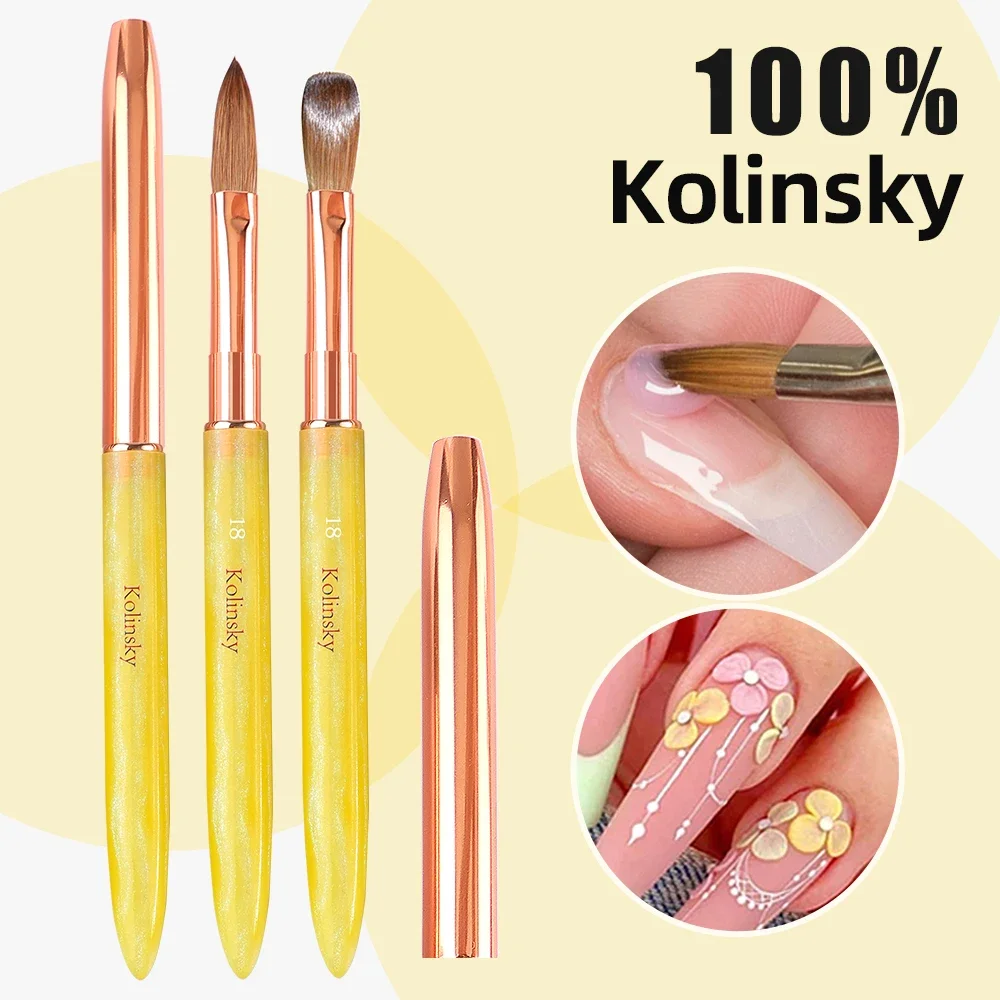 100% набор кистей для акриловых ногтей Kolinsky, 3D чистые кисти для ногтей ручной работы для акрилового нанесения, профессиональная кисть для дизайна ногтей # 2- # 18