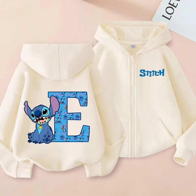 Фото Толстовки на молнии со стежком, детская куртка Disneys Kawaii с надписью A-Z для мальчиков и девочек, весенне-осенний кардиган с длинными рукавами, детская одежда, подарок №2