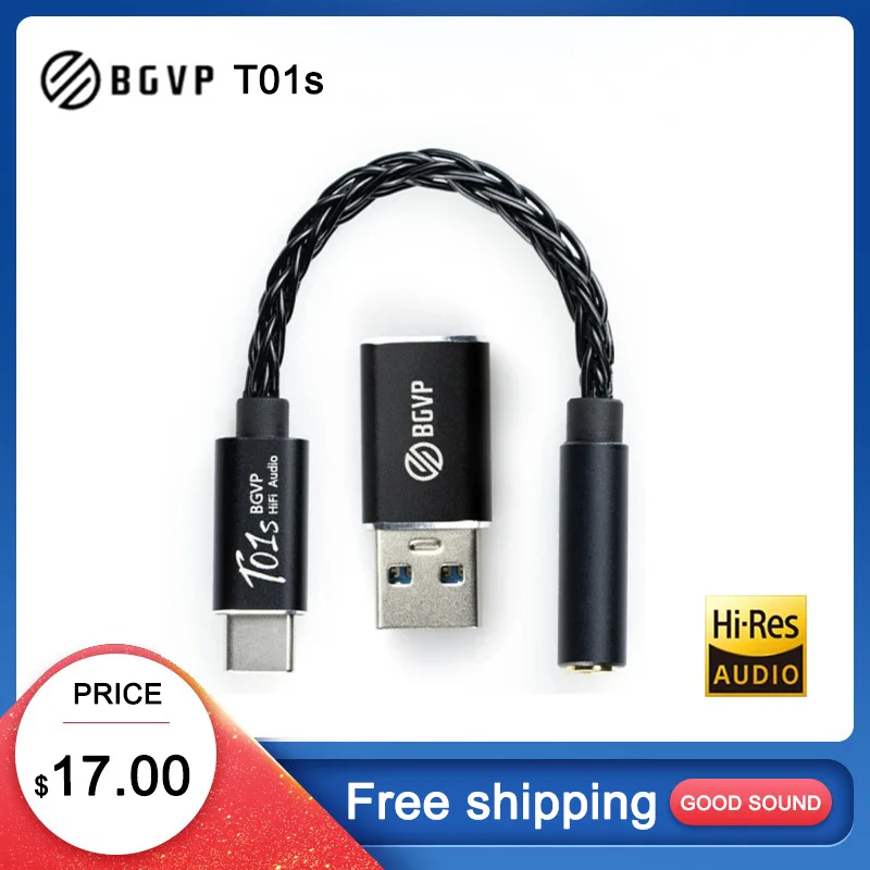 BGVP T01s Dac декодирование аудио Hi-Fi усилитель для наушников USB TypeC на разъем 2,5/3,5/4,4 мм 32-битный цифровой декодер AUX конвертер