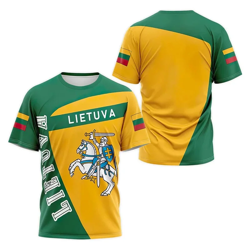 Lietuva Футболки с флагом 3D-принтом Уличная одежда Мужчины Женщины Повседневная мода Футболка большого размера Детские футболки Топы Одежда Топы с короткими рукавами
