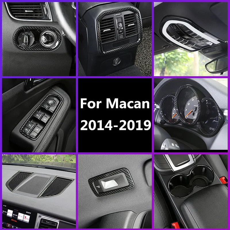 Фото Для Porsche Macan 2014 2015 2016 2017 2018 2019 углеродное волокно, печатный автомобильный измеритель, крышка выпускного отверстия, оконное управление, литье, отделка №1