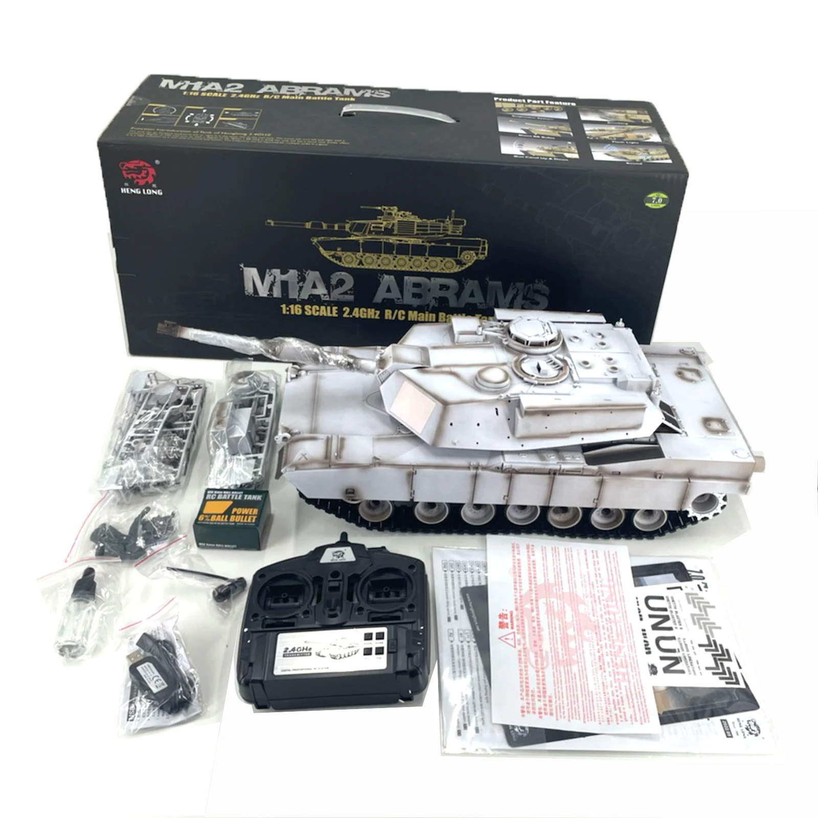 Coolbank Henglong 3918 Modify M1A2 Abrams UN White Army Tank 1:16 2,4 ГГц Танк с дистанционным управлением со звуком и светом для взрослых и мальчиков