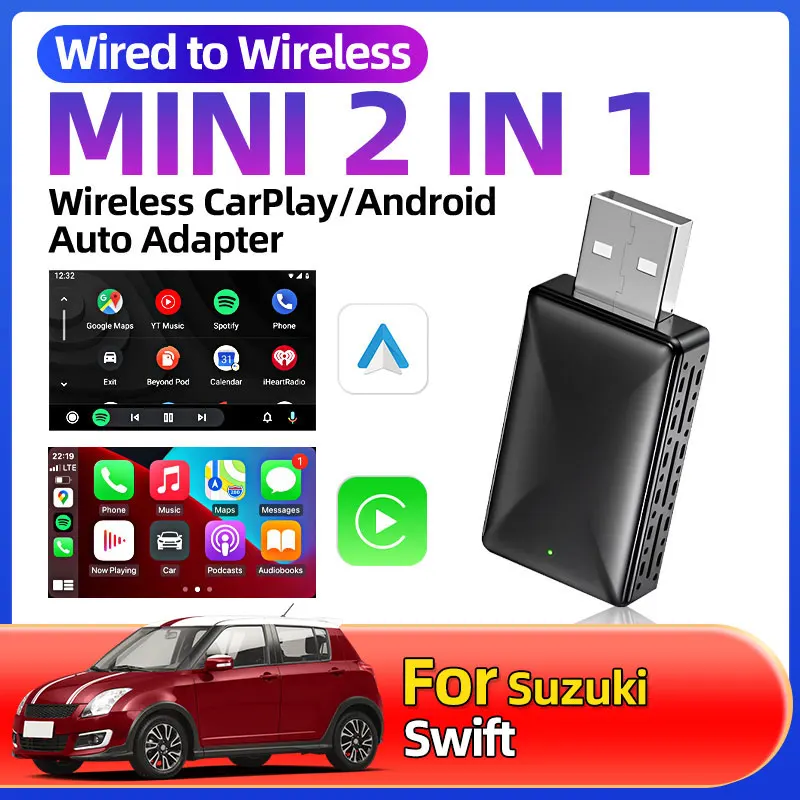 Для Suzuki Swift Auto AI Box 2 в 1, мини-адаптер Plug and Play Dongle, универсальный провод для беспроводного Carplay и Android