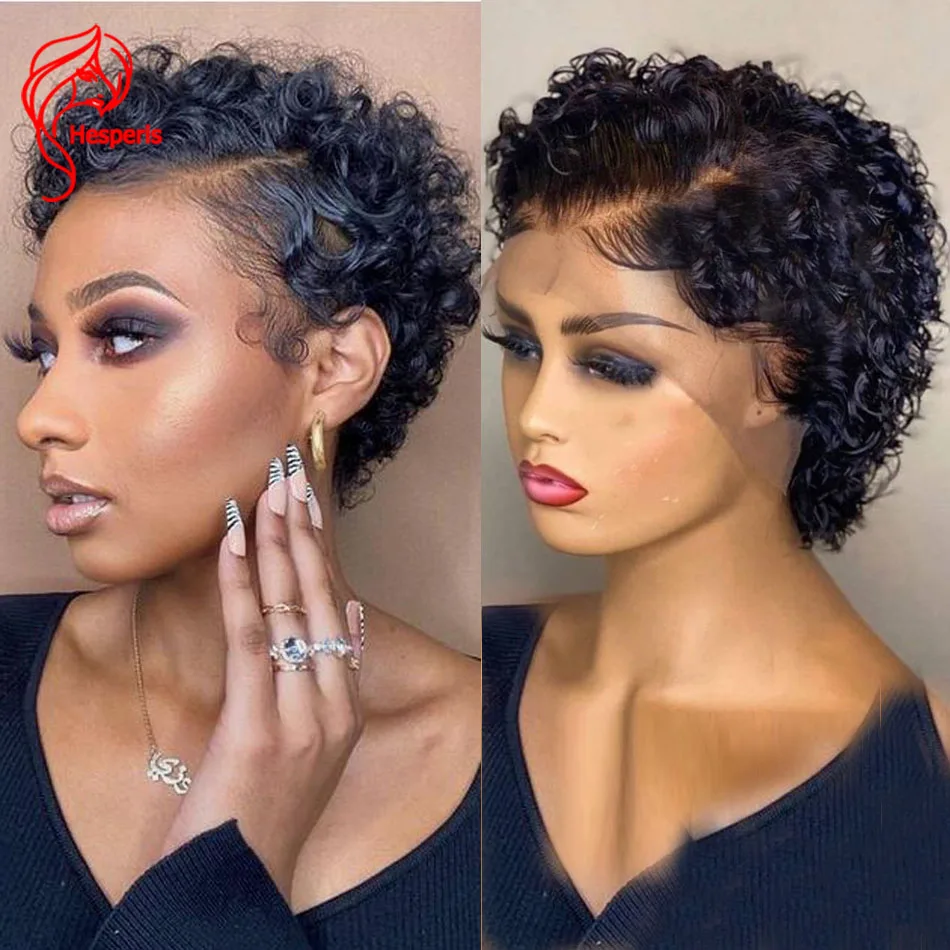 Hesperis Curly Short Pixie Cut Lace Front Wig Pre Plucked Curl Lace Front Short Human Hair Wig For Cool Women Pixie Cut Wigs