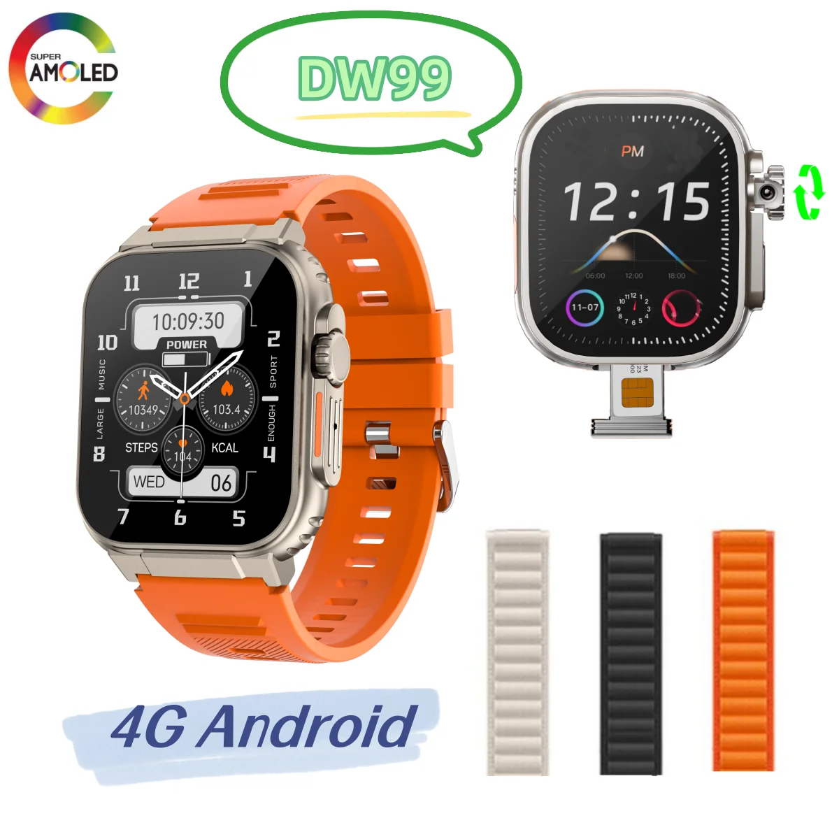 Goldenspipe DW99 S9 Ultra 4G Смарт-часы с вращающейся камерой Wi-Fi GPS SIM-карта Amoled Дисплей Фитнес-трекер Монитор сна Мо...