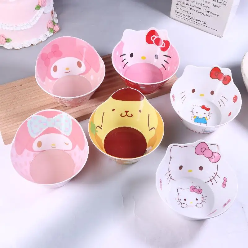 Фото 1 шт. Kawaii Hello Kitty Sanrio аниме мелодия детская мультяшная миска посуда модное моделирование анти-падение суповая миска №3