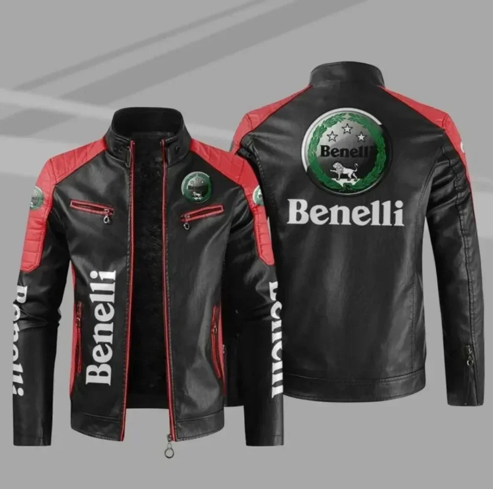 Фото Benelli мотоциклетная куртка из искусственной кожи, лоскутные байкерские куртки, повседневное пальто на молнии, мужская мотоциклетная куртка, верхняя одежда, пальто №2