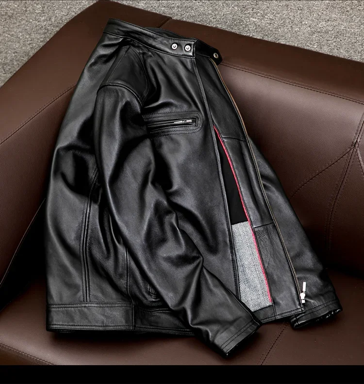 Фото LNY Shop Best Classic Rider. Оптовая продажа. Популярная мягкая куртка больших размеров из воловьей кожи, мужское тонкое пальто из натуральной кожи. Байкерская кожаная одежда №3