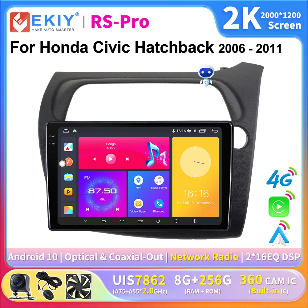 Автомагнитола EKIY CarPlay для Honda Civic Hatchback RHD 2006-2011 стерео Мультимедийный видеоплеер 2K экран 2 Din GPS навигатор
