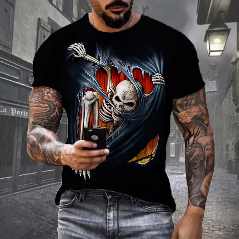 Фото Футболка Grim Reaper, 3d футболки с черепом из тяжелого металла для мужчин, футболки с графическим принтом, черный топ с коротким рукавом в стиле панк-рок, мужская одежда №4
