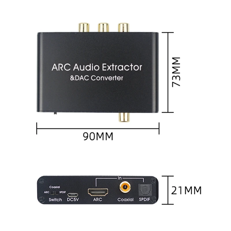 Фото Аудиоадаптер ARC 192 кГц, аудиоэкстрактор HDMI, цифро-аналоговый аудиоконвертер, ЦАП SPDIF, коаксиальный RCA, выход с разъемом 3,5 мм №2