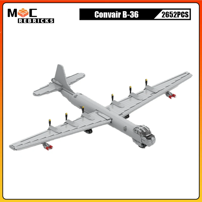 Военная серия WW2, оружие США Convair B-36, вооруженный бомбардировщик MOC, сборка строительных блоков, кирпичи, игрушки, детский рождественский подарок