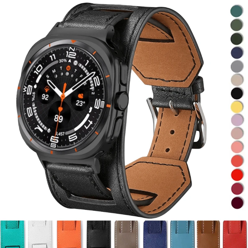 Ремешок кожаный для Samsung Galaxy Watch Ultra 47 мм, удобный браслет премиум-класса, Аксессуары для Samsung Galaxy Watch 7 Ultra