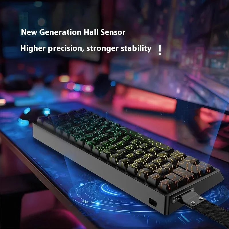 Фото Irok Nd68 Pro Клавиатура с магнитным переключателем 0,001 мм Rt 8k Эргономичная игровая клавиатура Прокладка с возможностью горячей замены и датчиком Холла RGB для клавиатуры №3
