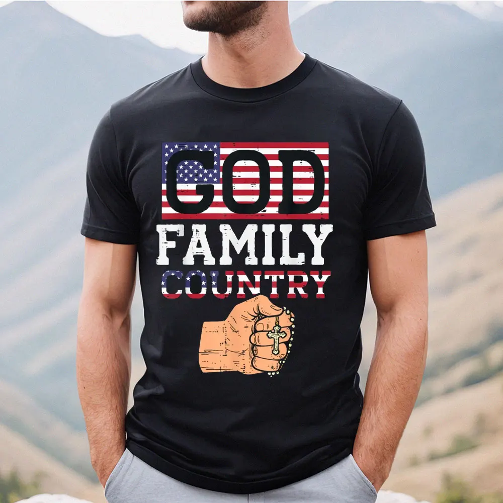 Футболка God Family Country Rossary с флагом США, христианская католическая футболка с принтом прапора, мужская одежда, уличная одежда с графикой
