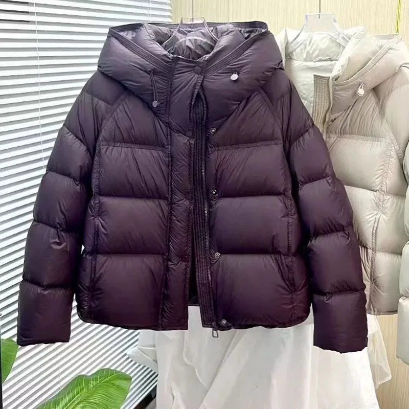 Фото Толстая короткая зимняя куртка для женщин, однотонная повседневная теплая пуховая хлопковая стеганая куртка, женская корейская верхняя одежда на молнии с капюшоном, парки №5