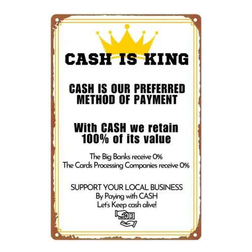 Алюминиевый металлический знак Cash is King размером 8 дюймов X 12 дюймов, визитные вывески, оплатите местным наличным