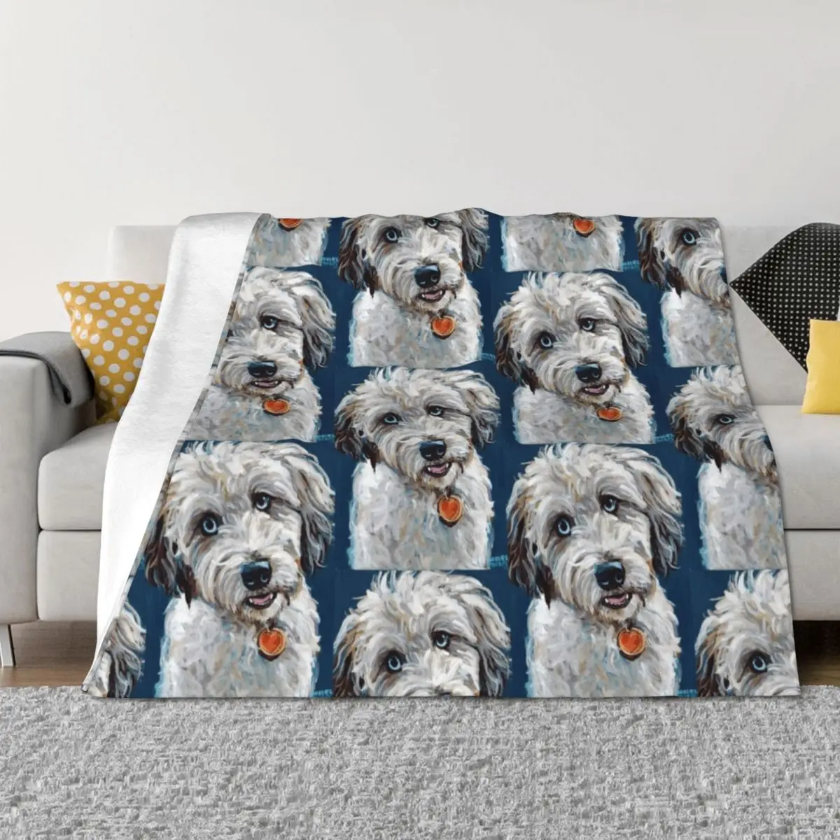 Фото Милое одеяло Aussiedoodle с синими глазами, одеяла для диванов, путешествия, термоодеяла №2