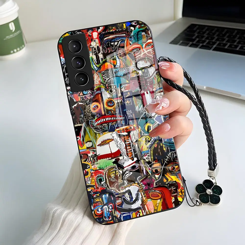 Фото Чехол для телефона C-Cartoon Graffiti B-Basquiats для Samsung S25 S24 FE S23 S22 S21 Plus S20 Ultra Note20Ultra Black Glass Cover №3
