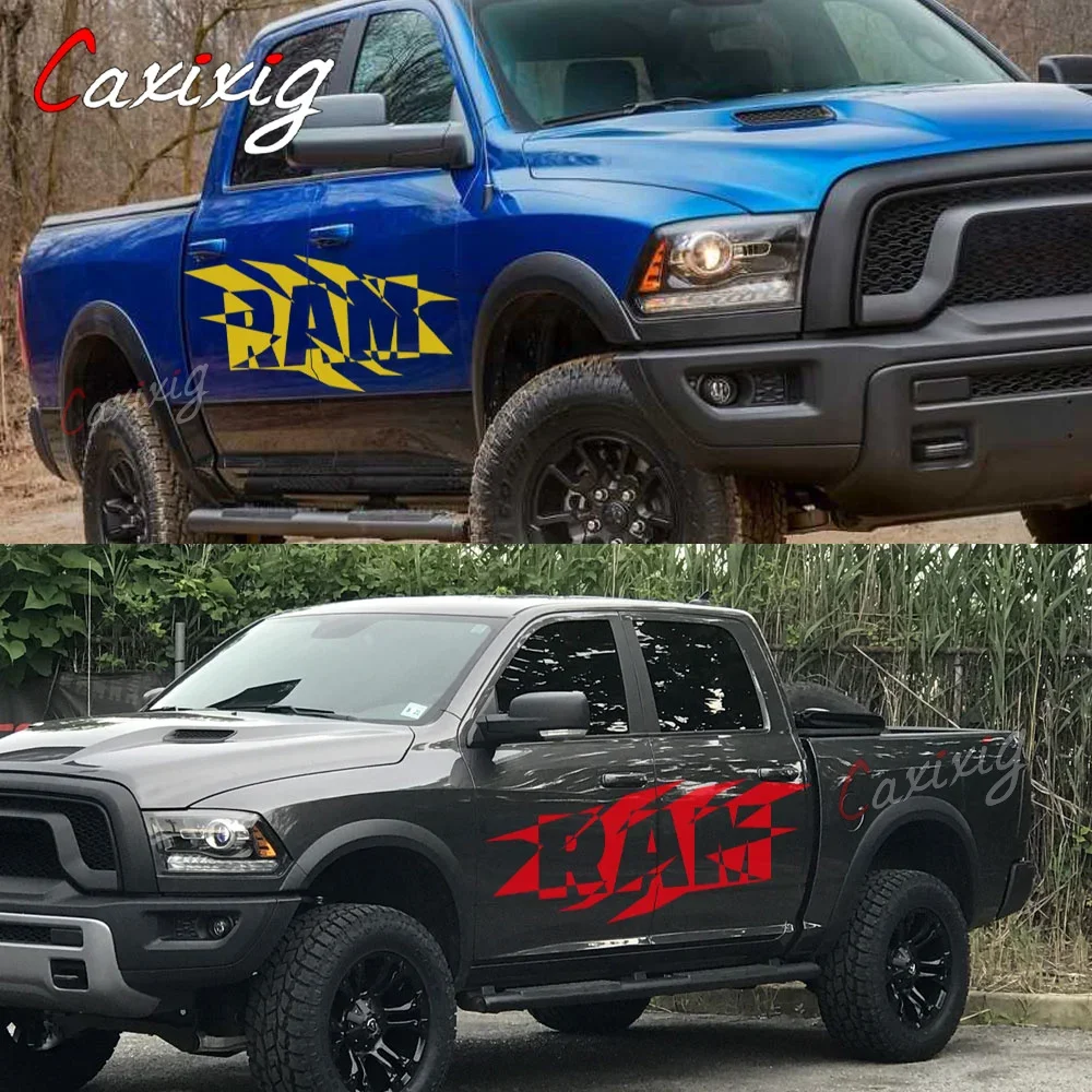 Фото Для Dodge RAM Hemi 1500 2500 3500 наклейки на боковую дверь Rebel, графический декор для грузовика, виниловая крышка, аксессуары для автотюнинга №3