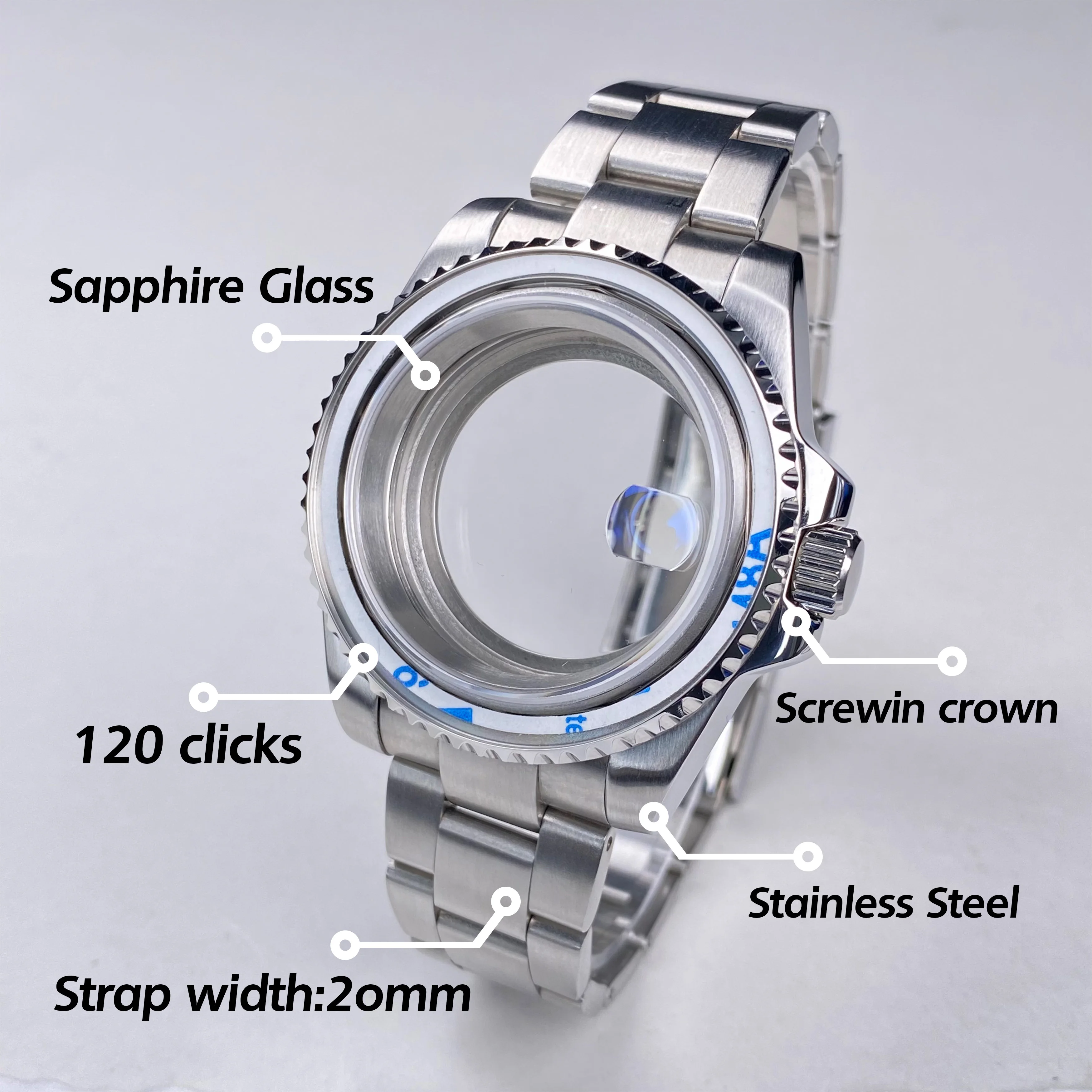 Фото Синий корпус часов NH35 40 мм для Seiko, запасная часть, сапфировое стекло, водонепроницаемый корпус из нержавеющей стали, подходит для механизма NH34/35/36. №2