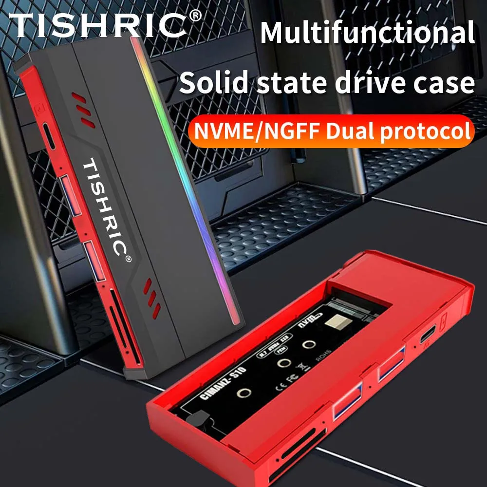 Корпус SSD с двумя протоколами TISHRIC M.2 NVME/NGFF — корпус для жесткого диска из алюминиевого сплава и АБС-пластика с многопортовым расширениям для