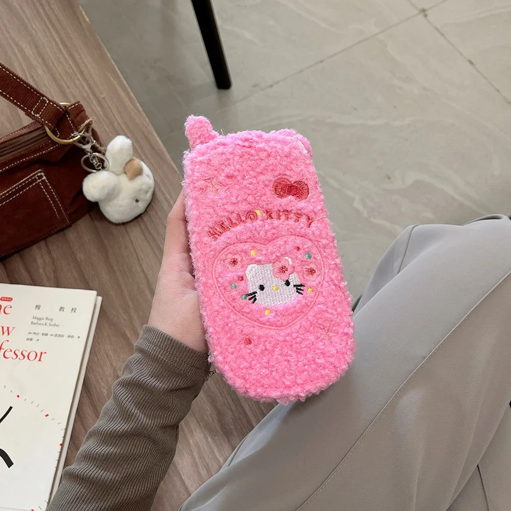 Мультяшный плюшевый чехол Sanrios Hello Kitty для телефона с откидной крышкой для IPhone 16, 15, 14, 13, 12, 11 Pro Max, мягкая задняя крышка с защитой от падения, принципиально