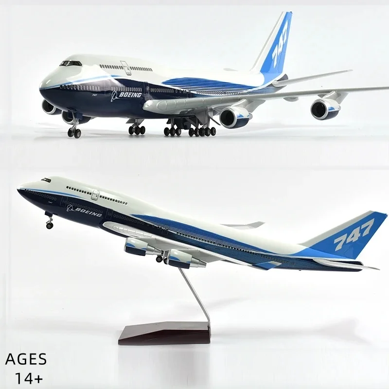 Модель реактивного самолета в масштабе 1/150 B747 Модель самолета 47 см, литой под давлением 747 из смолы со светодиодной подсветкой и колесами для украшения или подарков