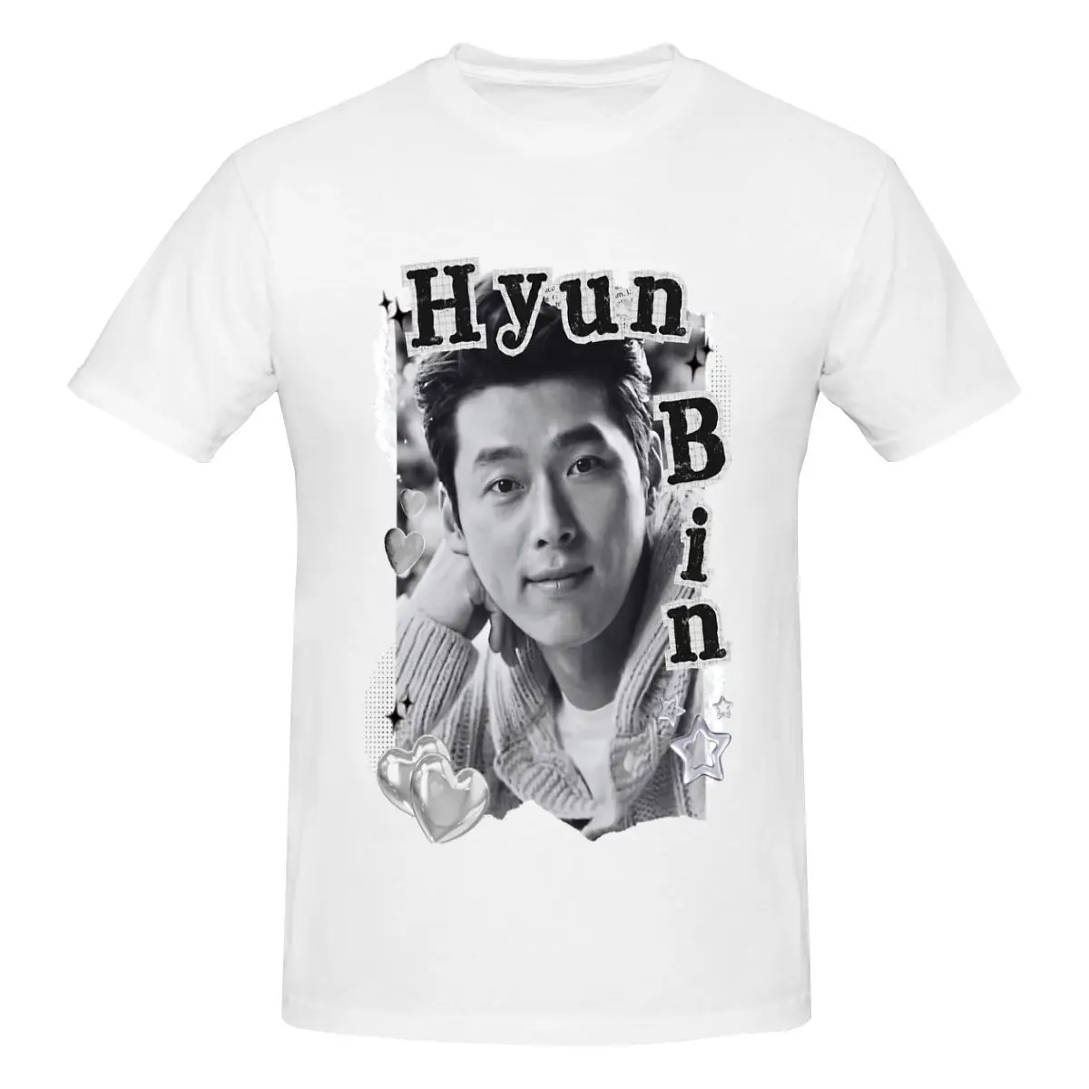 Hyun Bin Collage Striking Черно-белая футболка с графическим принтом для похудения для летнего подарка Базовая футболка с короткими рукавами