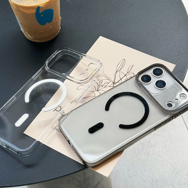Ультратонкий прозрачный чехол MagSafe с защитой от падения для iPhone 17 pro max, чехол 16 Pro 15 Pro, кнопка камеры, прозрачная крышка для беспроводной зарядки