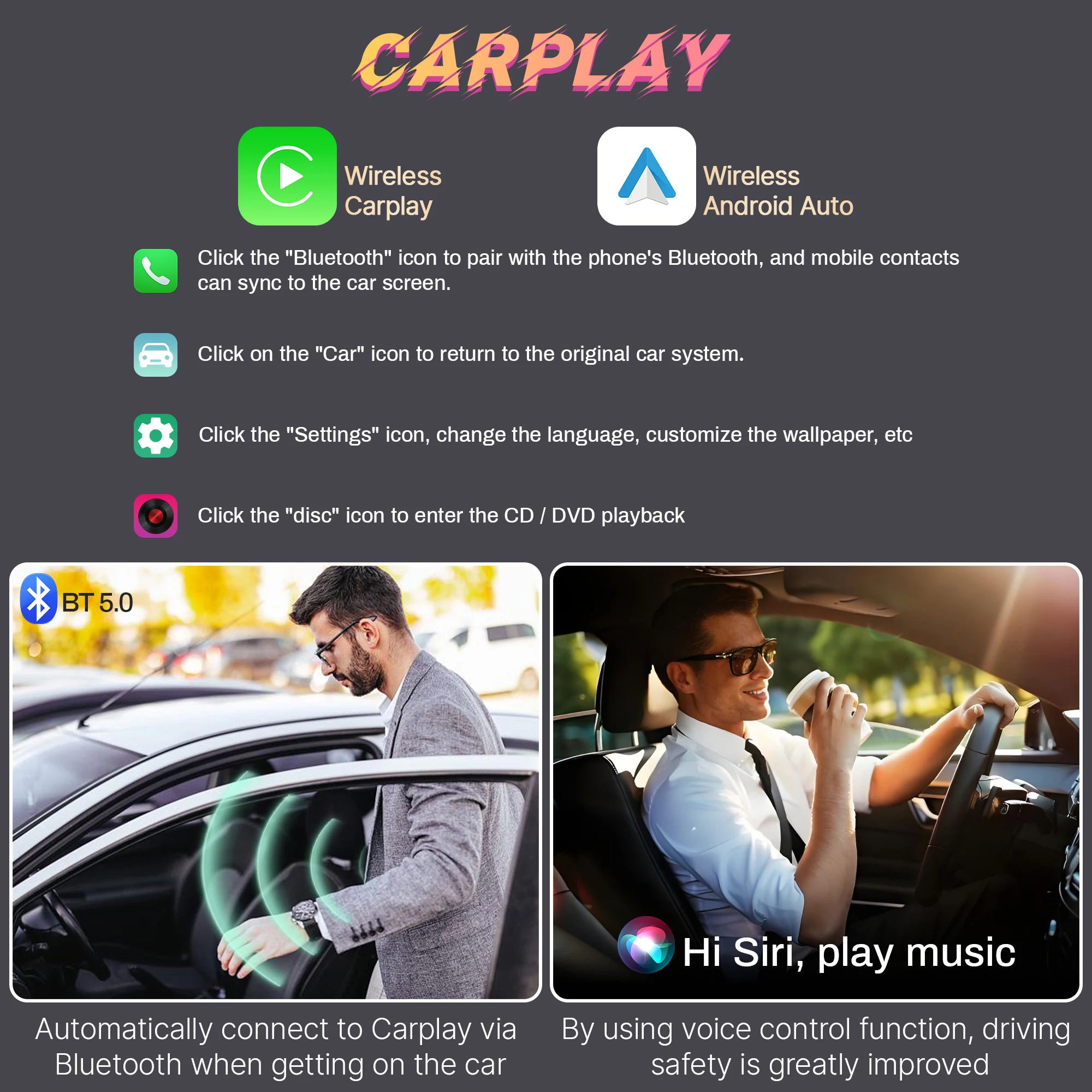 Фото Для Honda CRV CR-V 3 2007-2011 Беспроводной BT CarPlay Android 14 Радио Автомобильный мультимедийный плеер Сенсорный экран 2K QLED №3