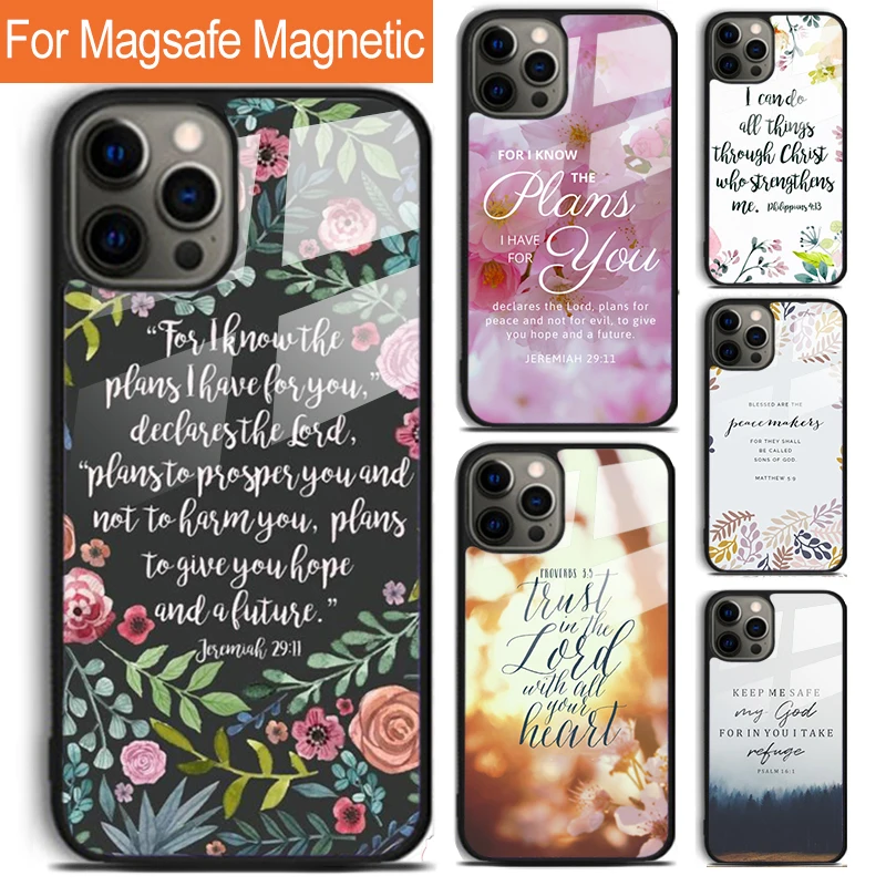 Чехол для телефона с текстом Библии для iPhone 16, 15, 14, 13, 12, 11 Pro Max Plus, Magsafe, Магнитный чехол с беспроводной зарядкой