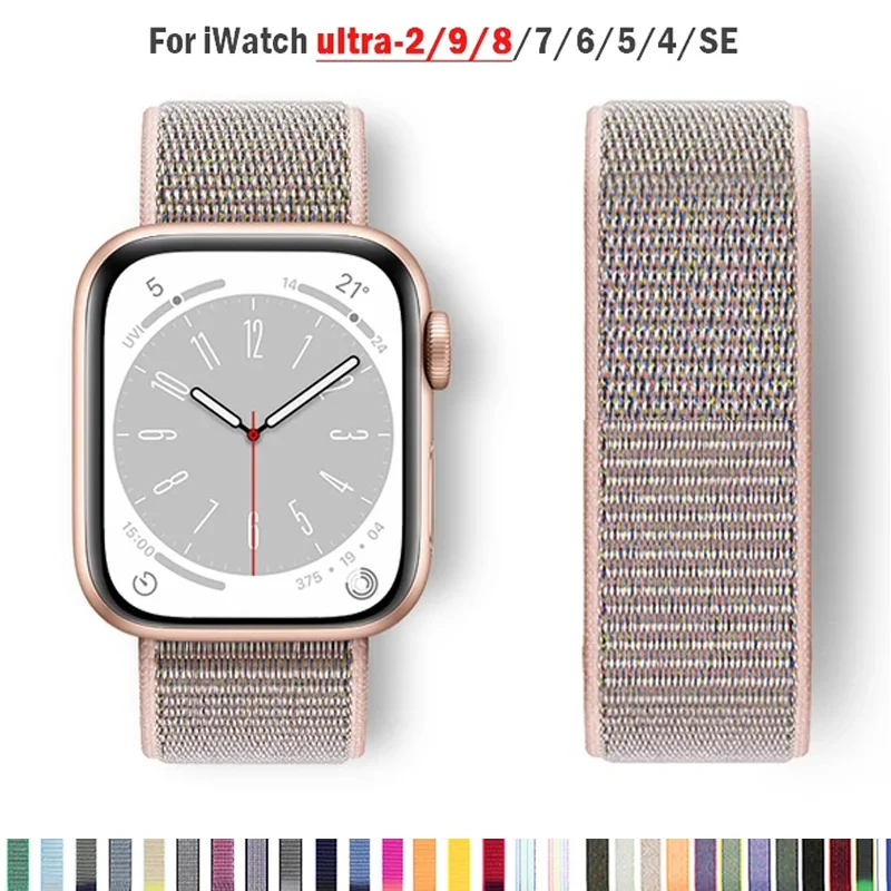 Ремешок нейлоновый для Apple Watch Band 44 мм 40 мм 45 мм 41 мм 42 мм 38/45 мм, спортивный браслет для iwatch Series 9 8 7 se 6 5 3 Ultra 2 49 мм