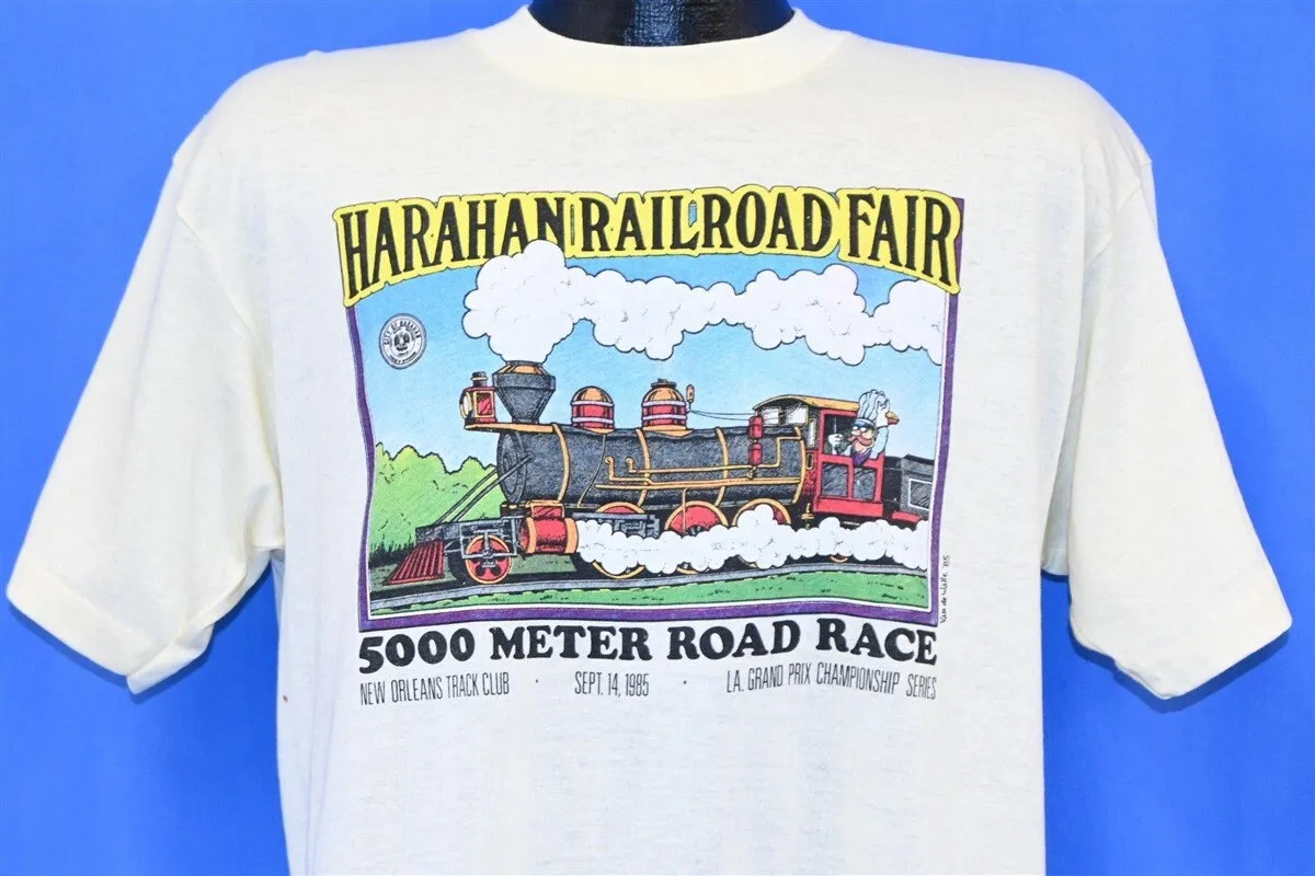 Футболка Harahan Railroad Fair 5K Road Race 1985, паровой двигатель, новый Орлеанский трековый клуб, большая футболка