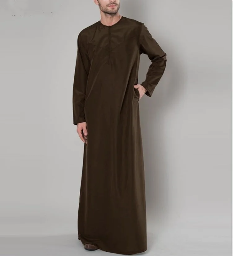 Фото Мусульманский муслиновый халат для мужчин Abaya, мусульманская длинная рубашка для мужчин, свободная Арабская Мужская одежда, Кафтан Дубай №3