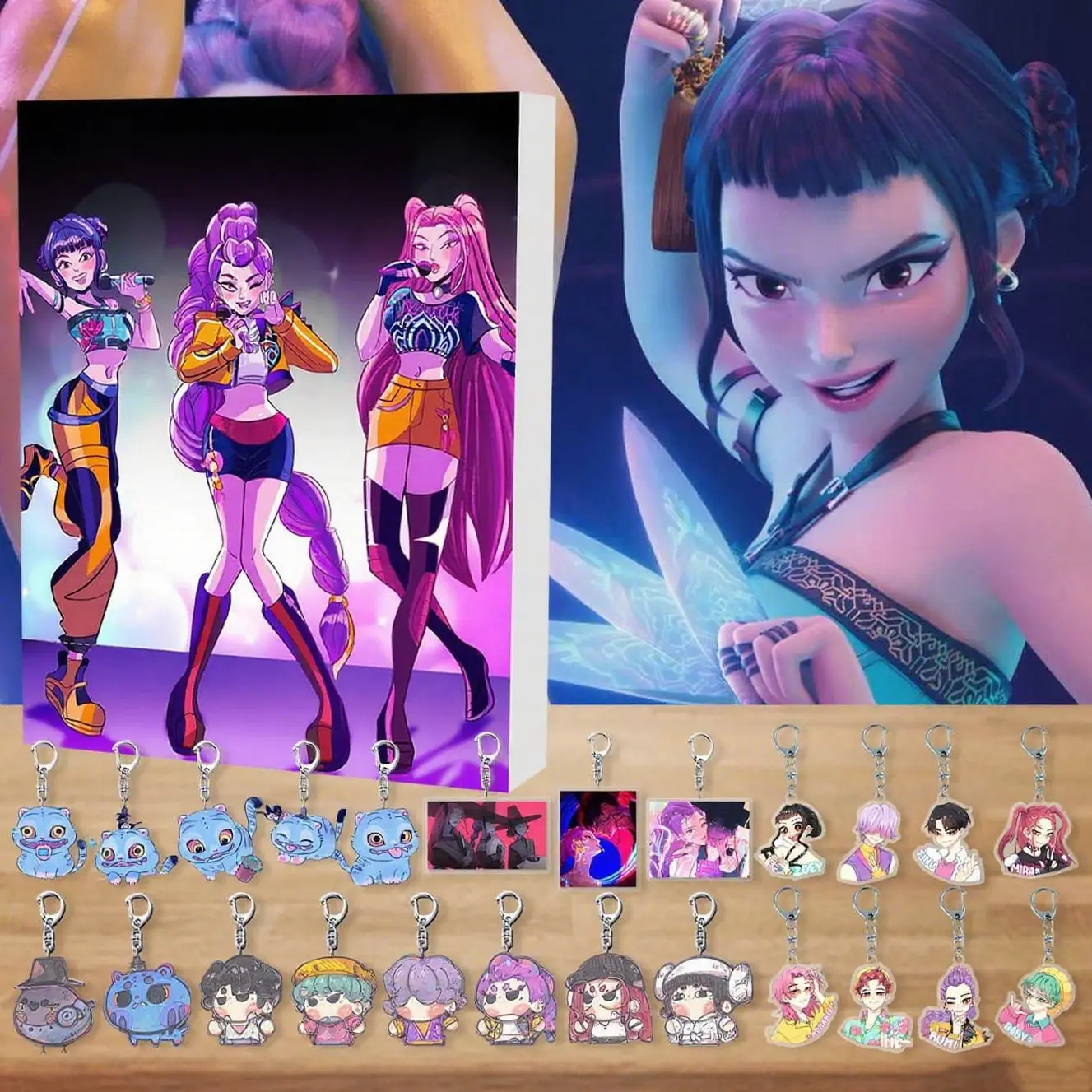Фото 24 шт. KPop Demon Hunters Адвент-календарь Коробка Акриловый брелок HUNTR X Rumi Mira Zoey Jinu ACG Детская коробка-сюрприз Игрушка Праздничный подарок №5