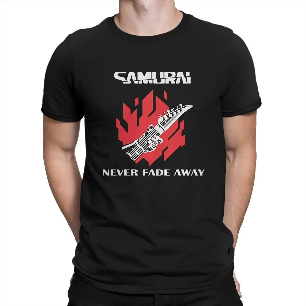 Футболка Never Fade Away, мужская футболка из чистого хлопка, потрясающие футболки с круглым вырезом, футболки в стиле кибер-самурай, панк, одежда с короткими рукавами, идея подарка
