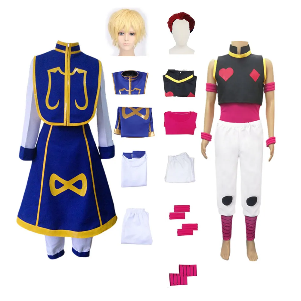 Фото Костюм для косплея хисоки из аниме мультфильма HUNTER×HUNTER Kurapika Hisoka, унисекс, топ, жилет, брюки, юбка, парик, костюм на Хэллоуин №1