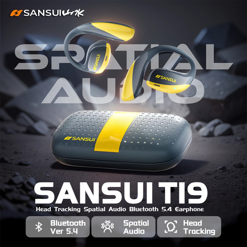 Sansui T19 Пространственные аудионаушники с отслеживанием головы, глубокие басы, открытые наушники Bluetooth 5,4, IPX6, водонепроницаемая спортивная гарнитура OWS