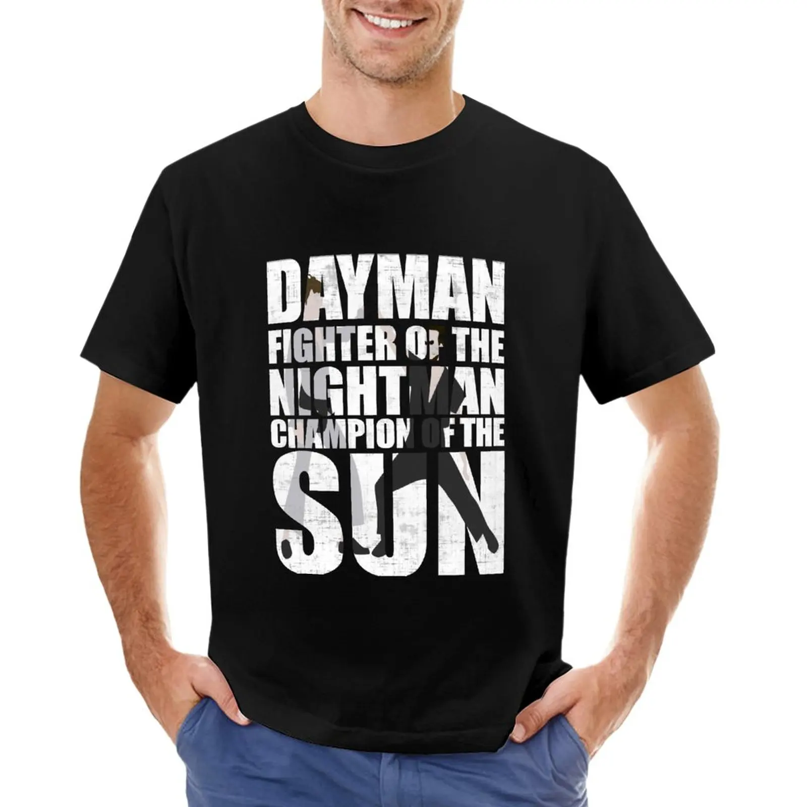 Футболка Dayman Fighter of The Night Man Champion of The Sun, топы, тяжелые мужские футболки, большие и высокие