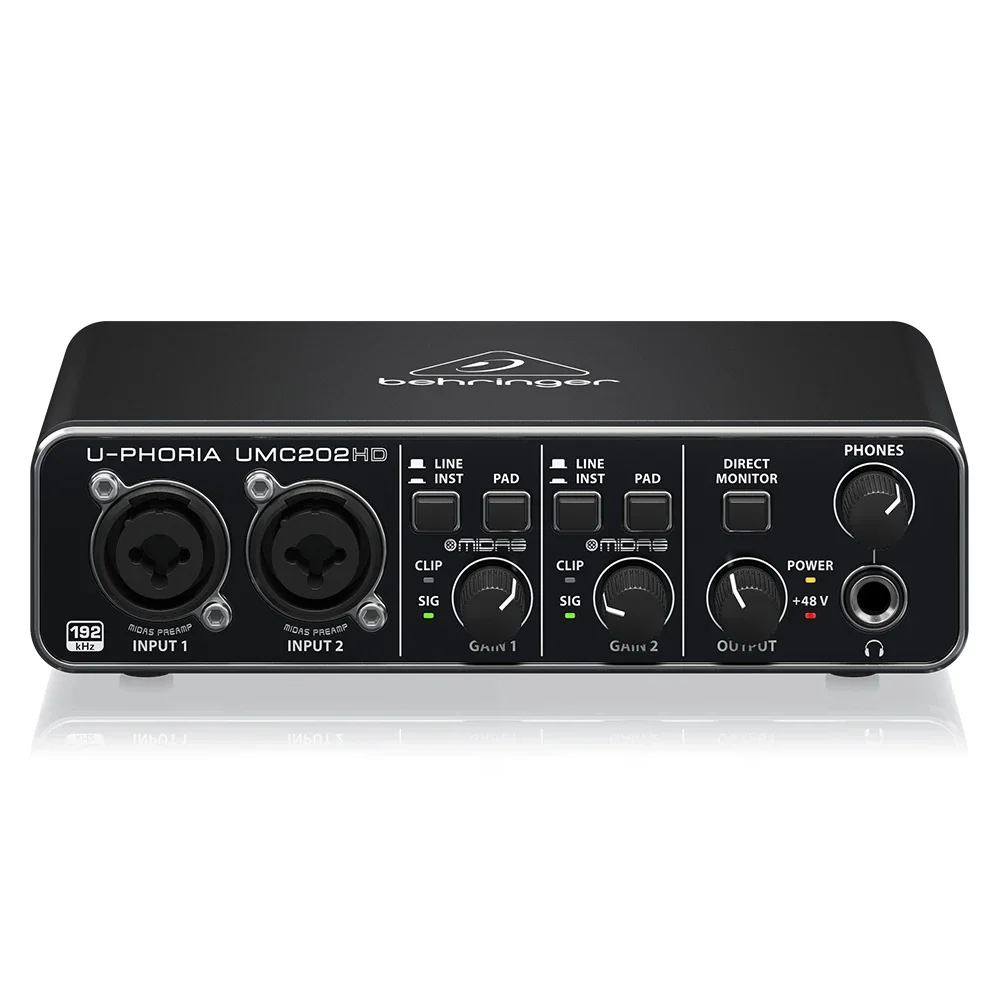 Фото Звуковая карта Behringer U-Phoria UMC202HD USB-аудиоинтерфейс с 2 предусилителями Midas и звуковым оборудованием для студии Phantom Power 48 В №2