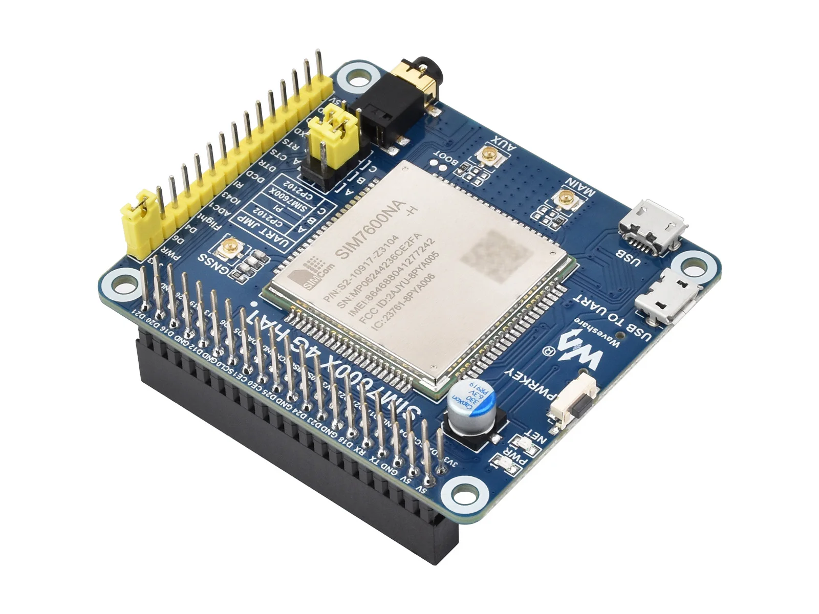 :Waveshare SIM7600NA-H 4G HAT для Raspberry Pi/Jetson Nano, поддержка LTE Cat-4 4G, позиционирование GNSS, для Северной Америки