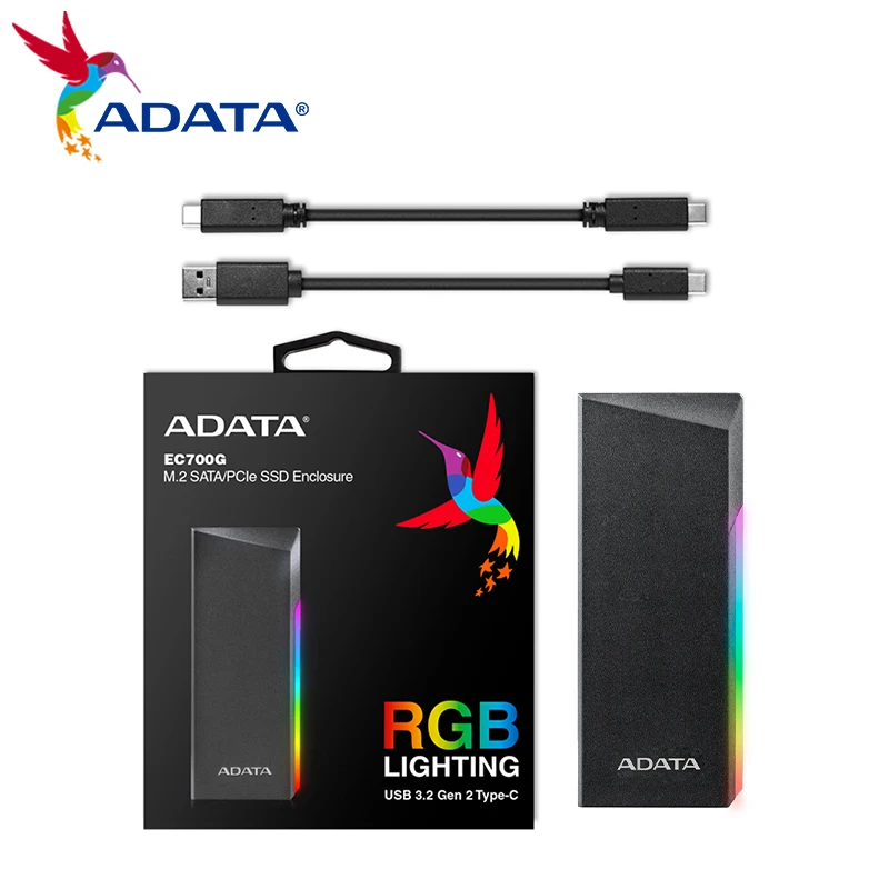 Фото Оригинальный SSD-корпус ADATA EC700G SATA/PCIe M.2 USB 3,2 Gen 2 Type C M2 SSD с RGB Подсветкой №4