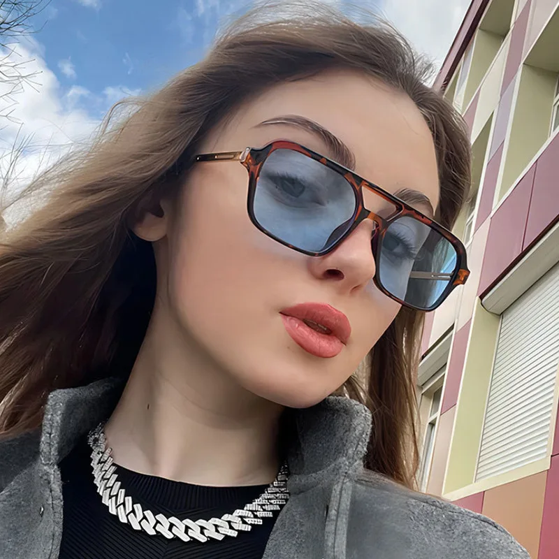 Мужские солнцезащитные очки в европейском и американском стиле квадратной формы, солнцезащитные очки с двойной перемычкой для женщин, винтажные классические женские очки