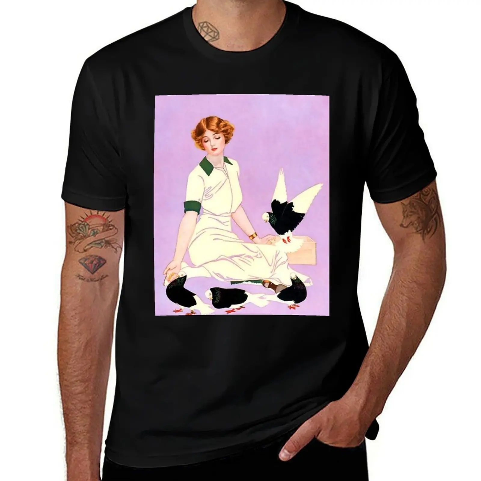 Футболка Coles Phillips «Fadeaway Girl» с иллюстрацией «Голуби для кормления» для мальчика, мужская дизайнерская футболка