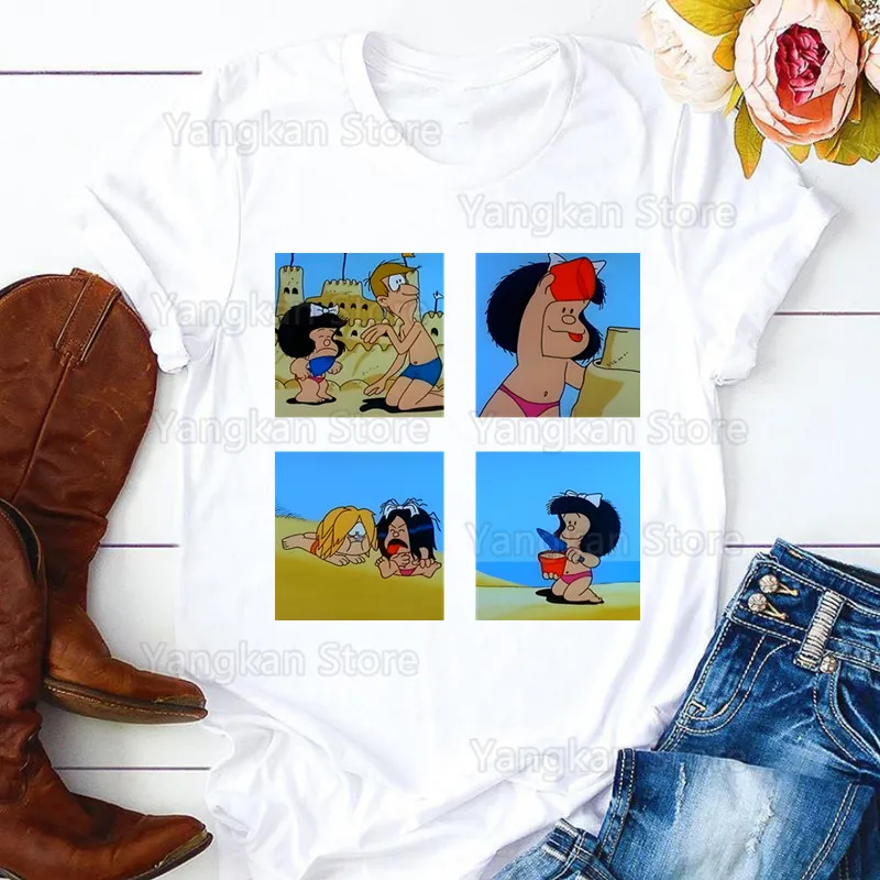 Фото Mafalda женские летние женские футболки с мультяшным принтом для мамы, топ, женская футболка с графическим рисунком, женская футболка №2