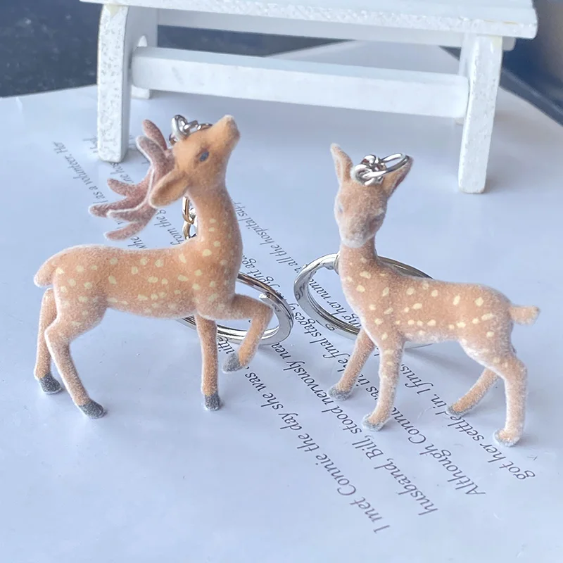 Милые рождественские брелоки 3D с оленем, кольцо для ключей для женщин и мужчин, милые пушистые Подвески в виде оленя Сики, животного, сумки, Airpods, очаровательные украшения для автомобиля