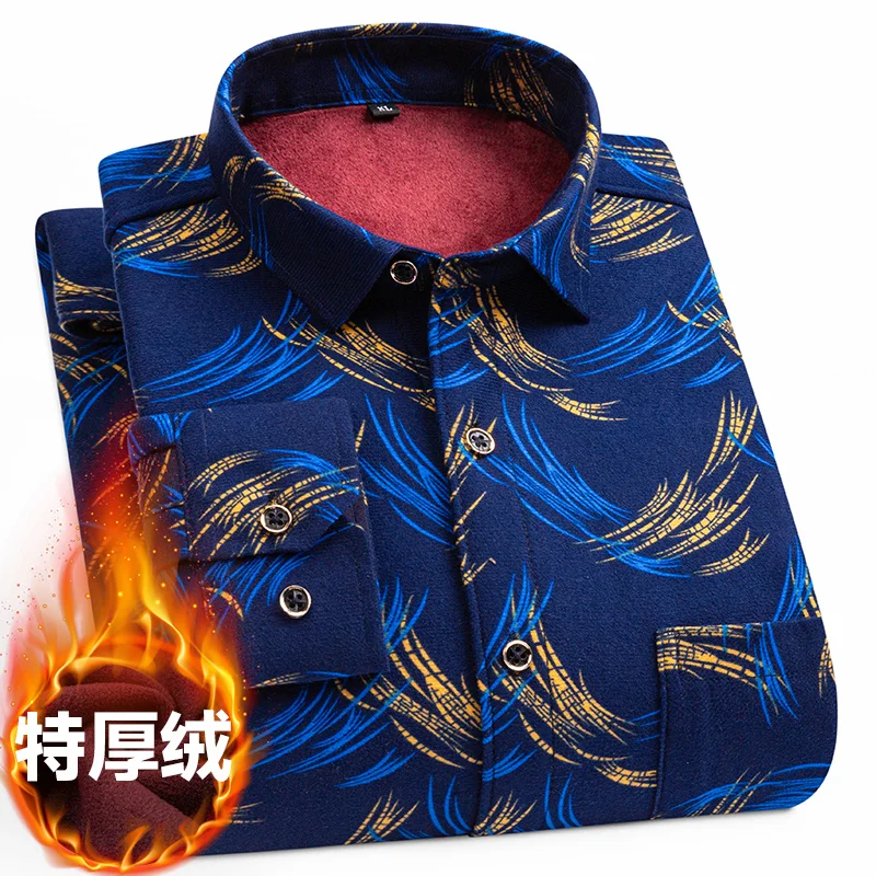 Фото мужская одежда с длинным рукавом kemeja Tervja Korea Style мужские рубашки уличная новая зимняя теплая рубашка для мужчин с бархатом и утолщением №5