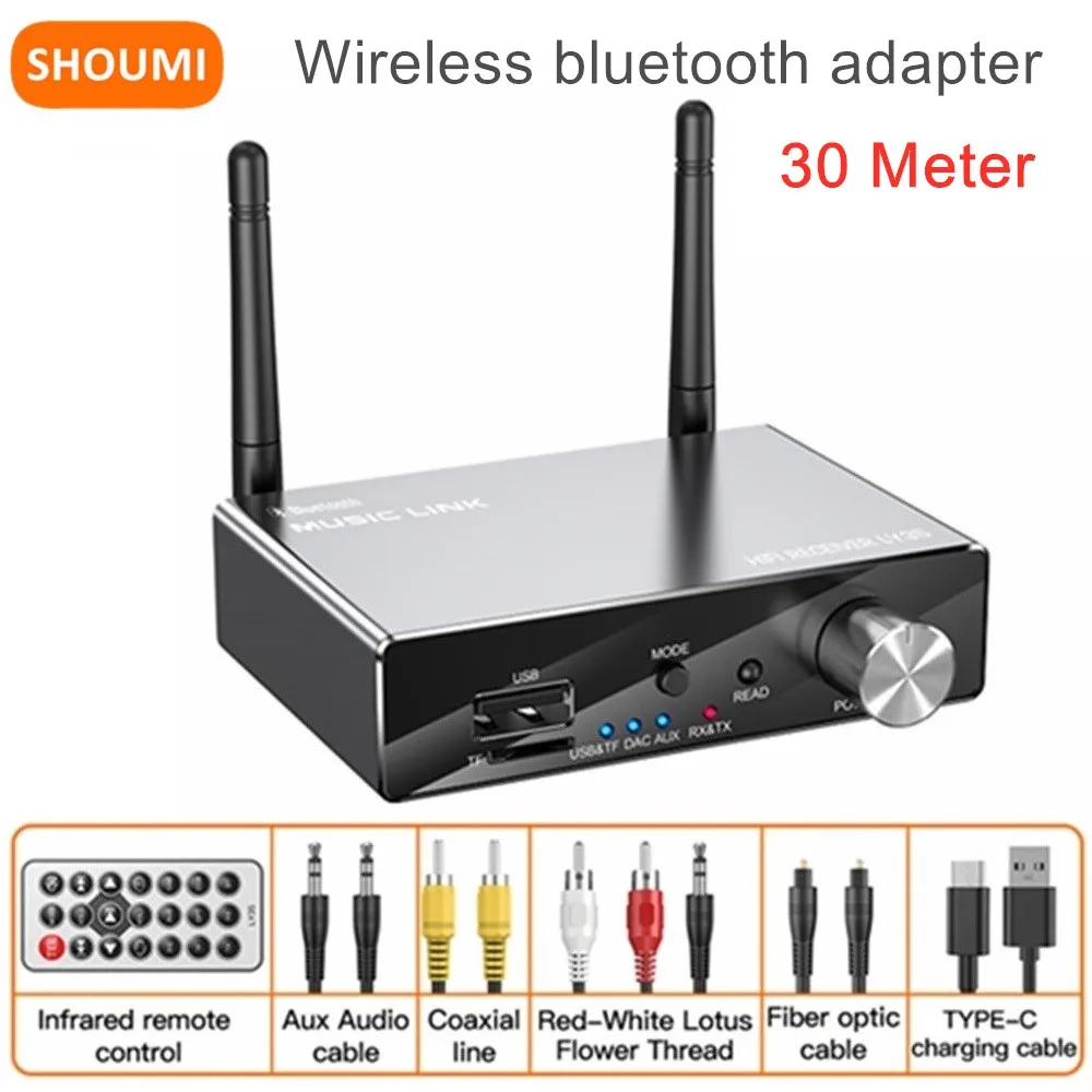 SHOUMI 30 м Bluetooth 5,3 адаптер передатчик приемник низкая задержка беспроводной аудио адаптер 3,5 ММ Оптический для ТВ ПК наушников